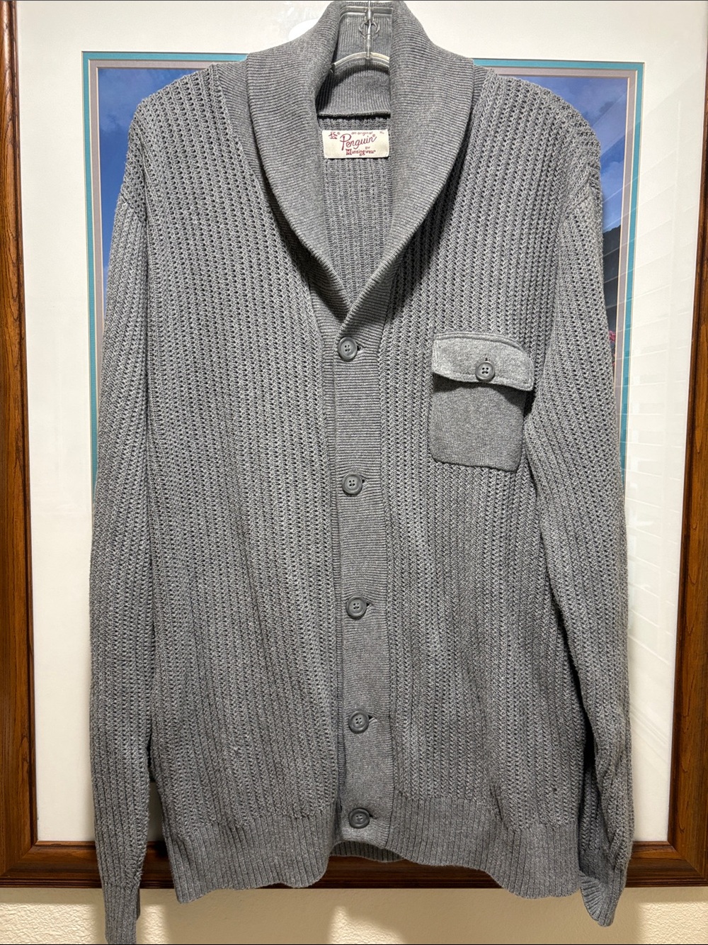 Original Penguin Gray Shawl-Collar Button Cardigan
